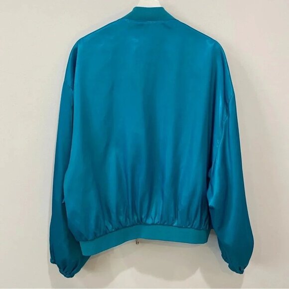 RARE Disney Princess Jasmine L Aladdin Satin Teal Blue Bomber Jacket Embroidered - Picture 16 of 16